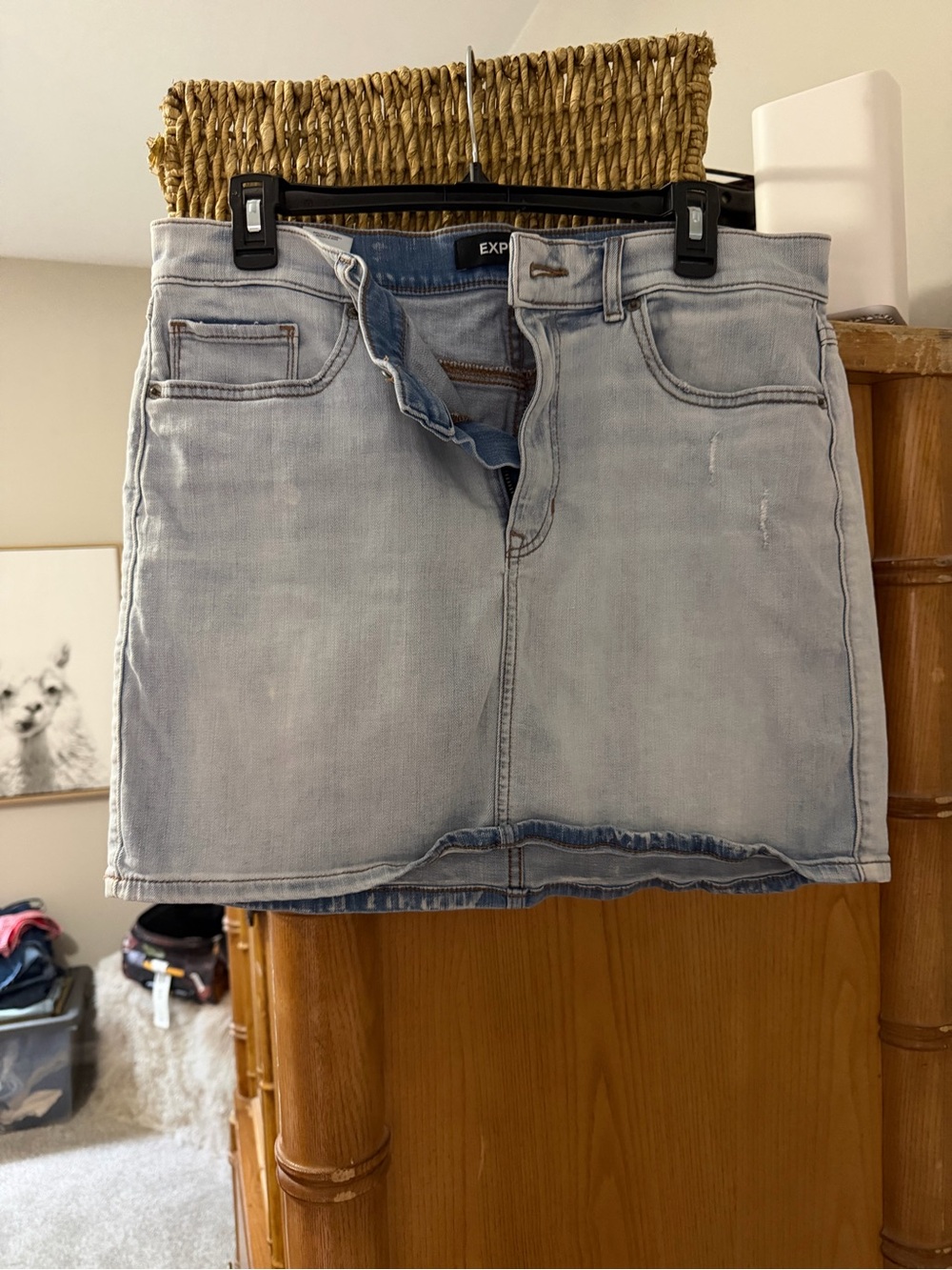 Express Light Wash Denim Mini Skirt - Light Blue